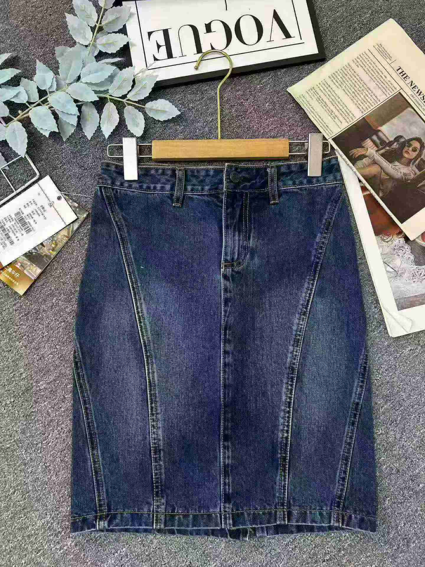 1127 Pcs Women's Vintage Blue High Waist Denim Midi Skirt - Image 6
