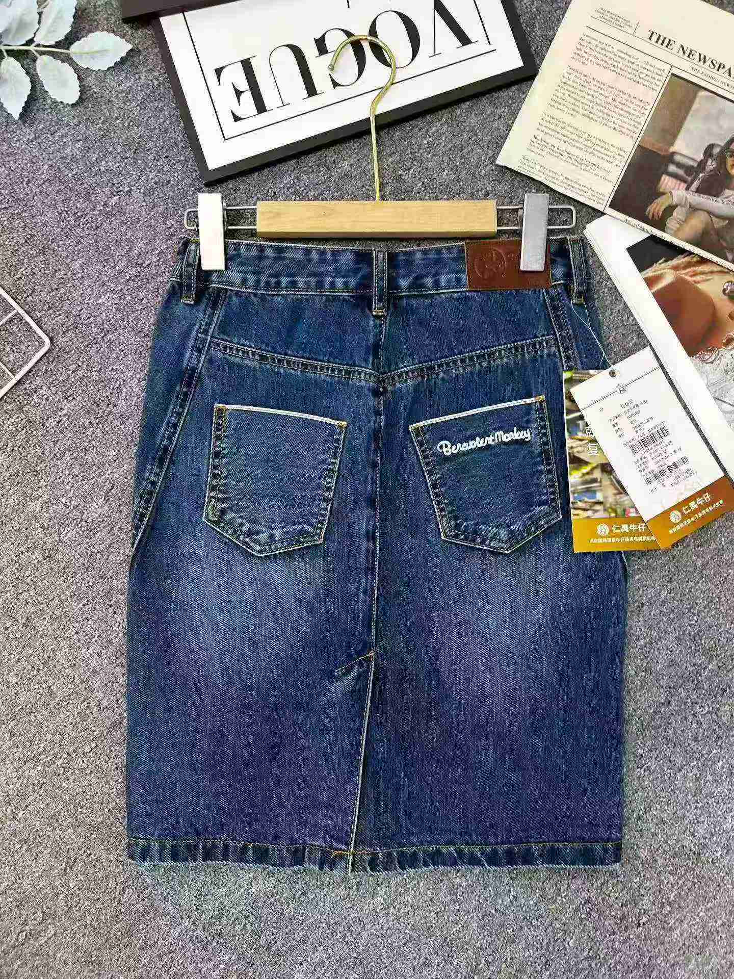 1127 Pcs Women's Vintage Blue High Waist Denim Midi Skirt - Image 8