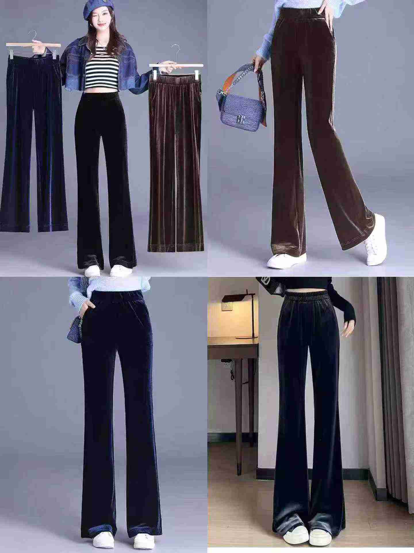 2064 Pcs Women's Fleece Lined Velvet Flared Plus Size Casual Long Pants - Image 3