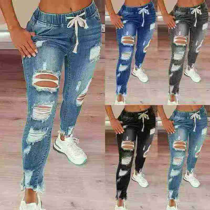 450 Pcs Plus Size High Waist Elastic Ripped Skinny Jeans For Women - Image 2