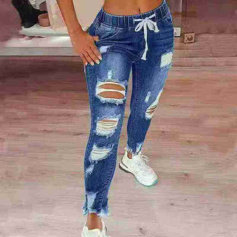 450 Pcs Plus Size High Waist Elastic Ripped Skinny Jeans For Women - Image 3