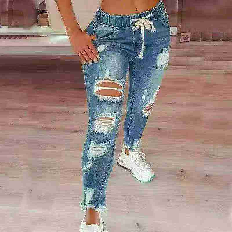 450 Pcs Plus Size High Waist Elastic Ripped Skinny Jeans For Women - Image 4
