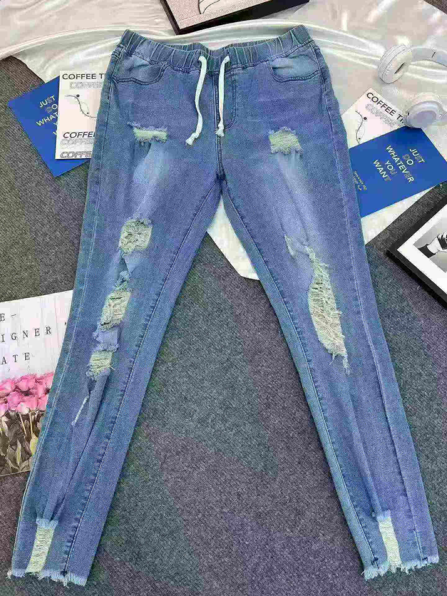 450 Pcs Plus Size High Waist Elastic Ripped Skinny Jeans For Women - Image 5