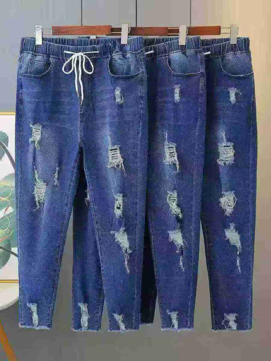 450 Pcs Plus Size High Waist Elastic Ripped Skinny Jeans For Women - Image 6