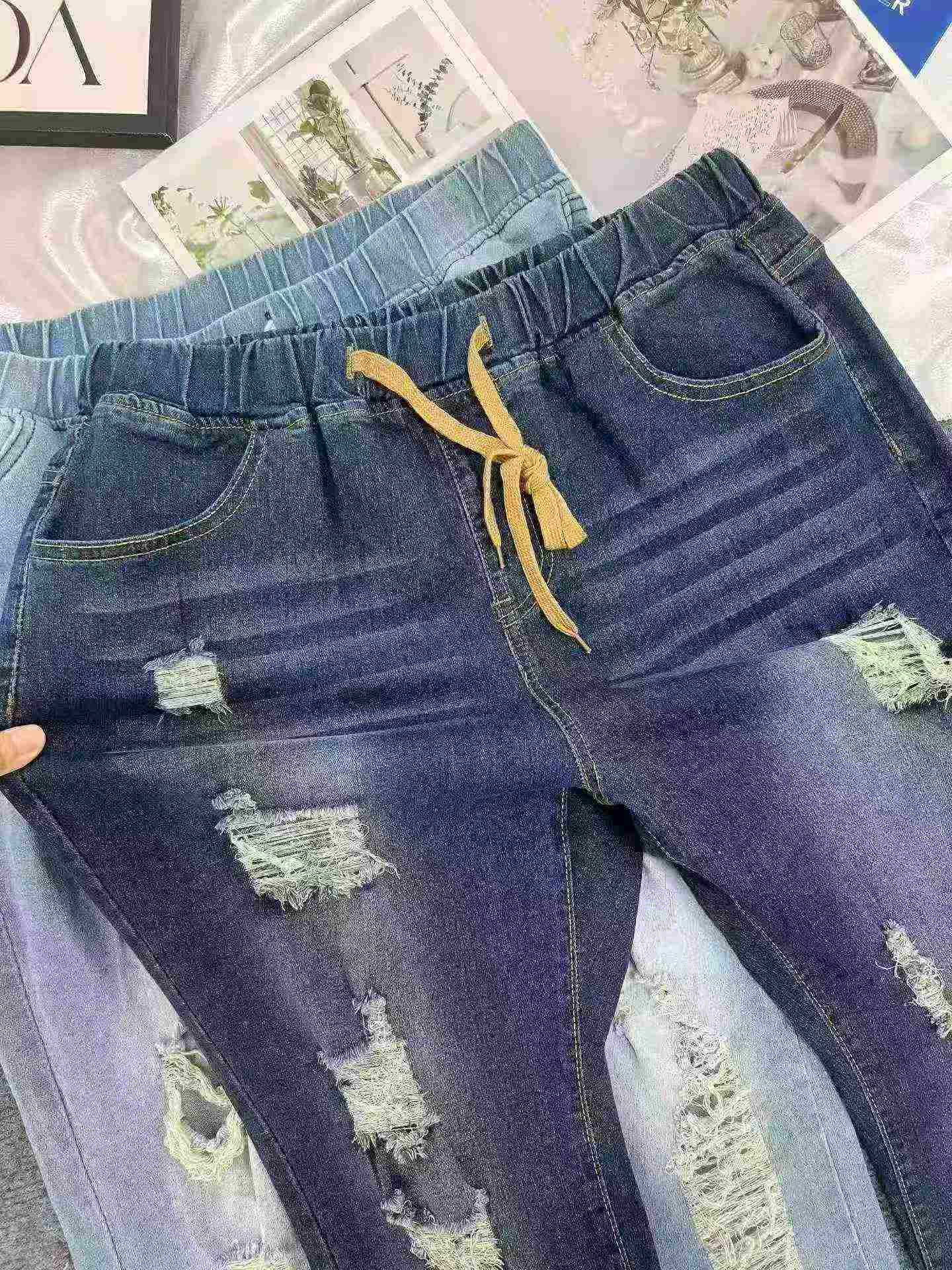 450 Pcs Plus Size High Waist Elastic Ripped Skinny Jeans For Women - Image 7