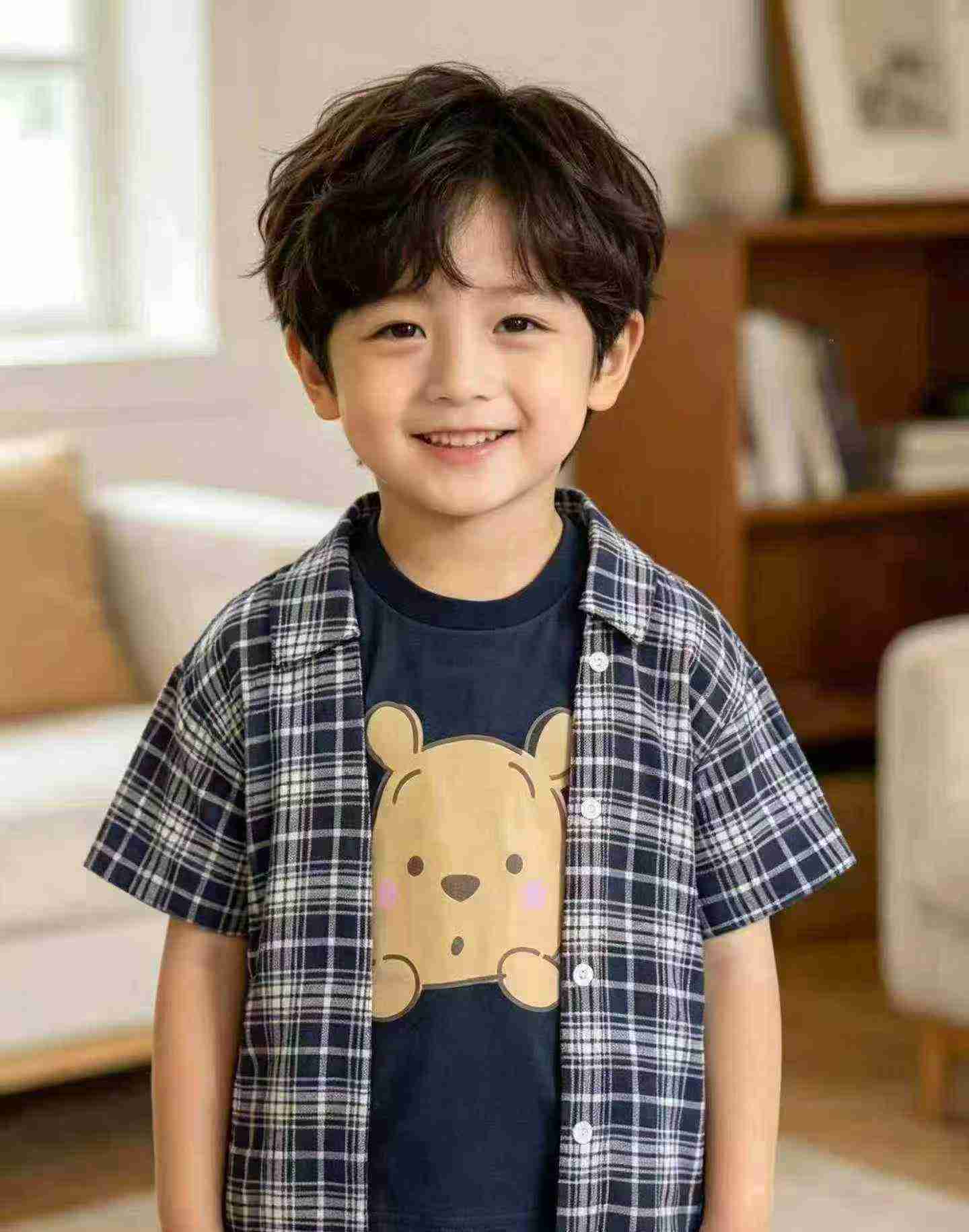 540 Pcs Summer Boys Cartoon Winnie The Pooh Fake Two-piece Short Sleeve T-Shirt - Image 2