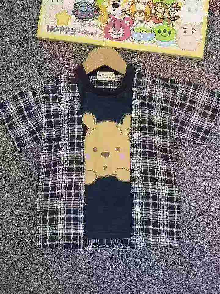 540 Pcs Summer Boys Cartoon Winnie The Pooh Fake Two-piece Short Sleeve T-Shirt - Image 5