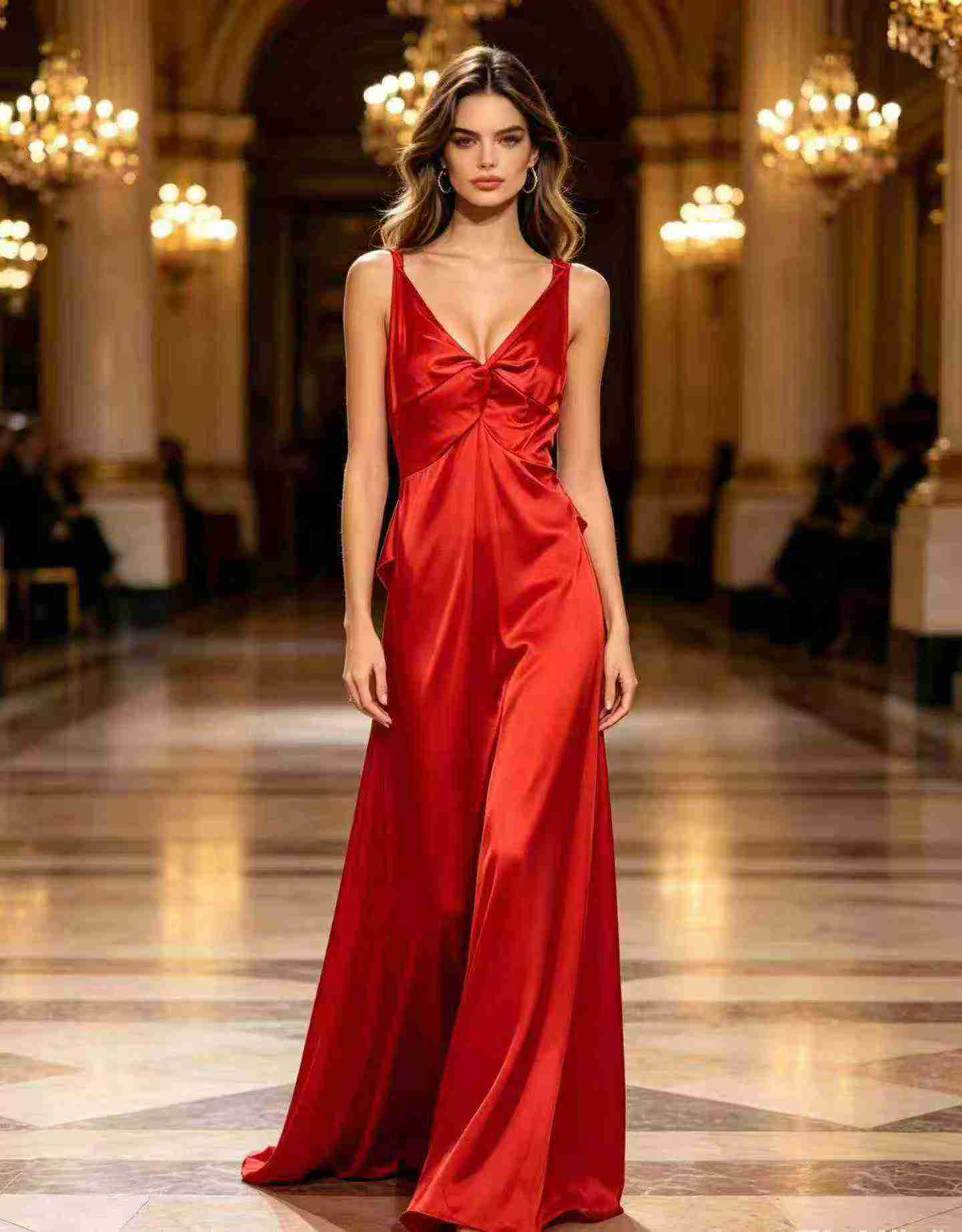 300 Pcs French Style Solid Satin Long Evening Dresses - Image 5