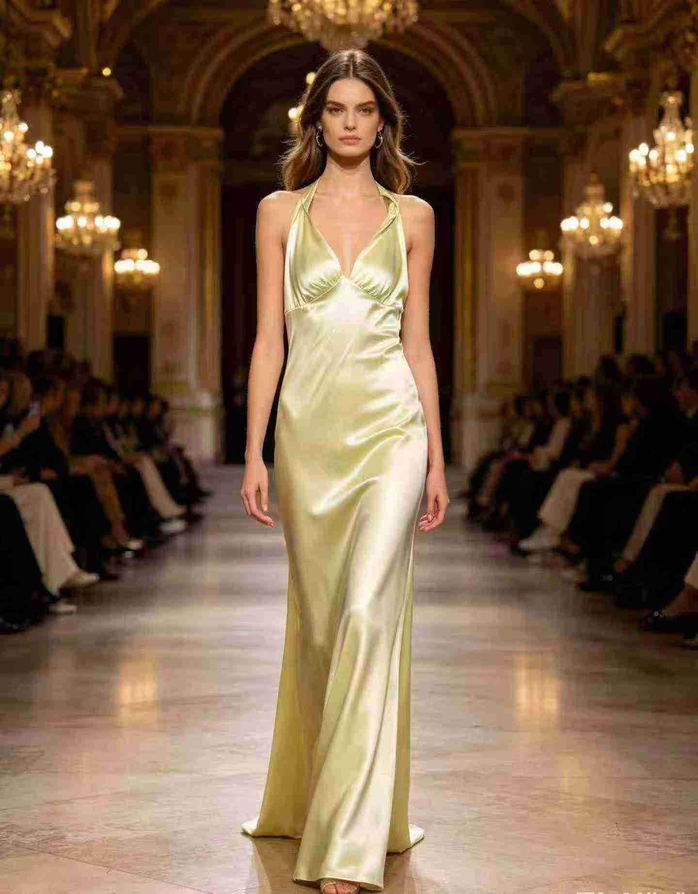 300 Pcs French Style Solid Satin Long Evening Dresses - Image 6