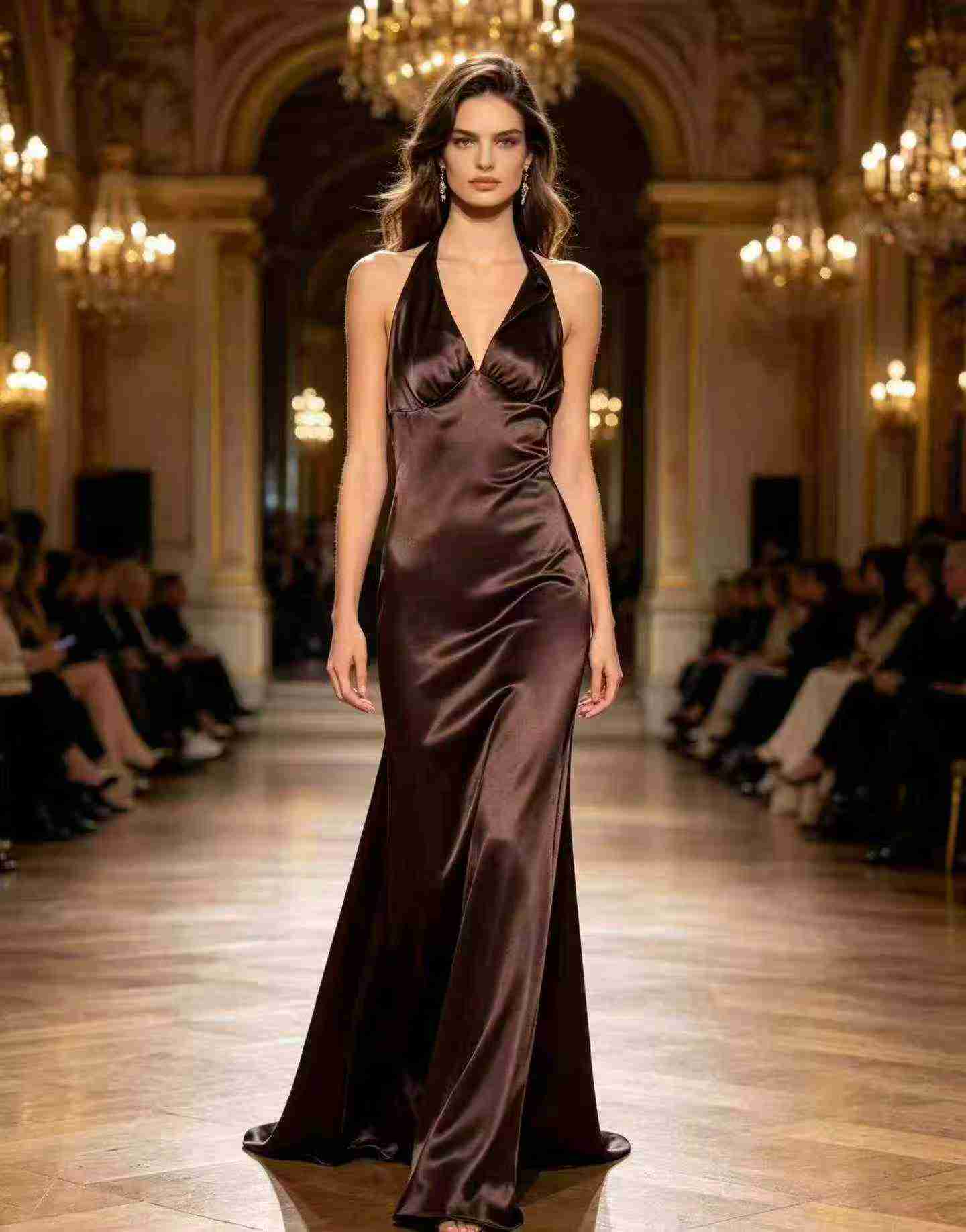 300 Pcs French Style Solid Satin Long Evening Dresses - Image 7