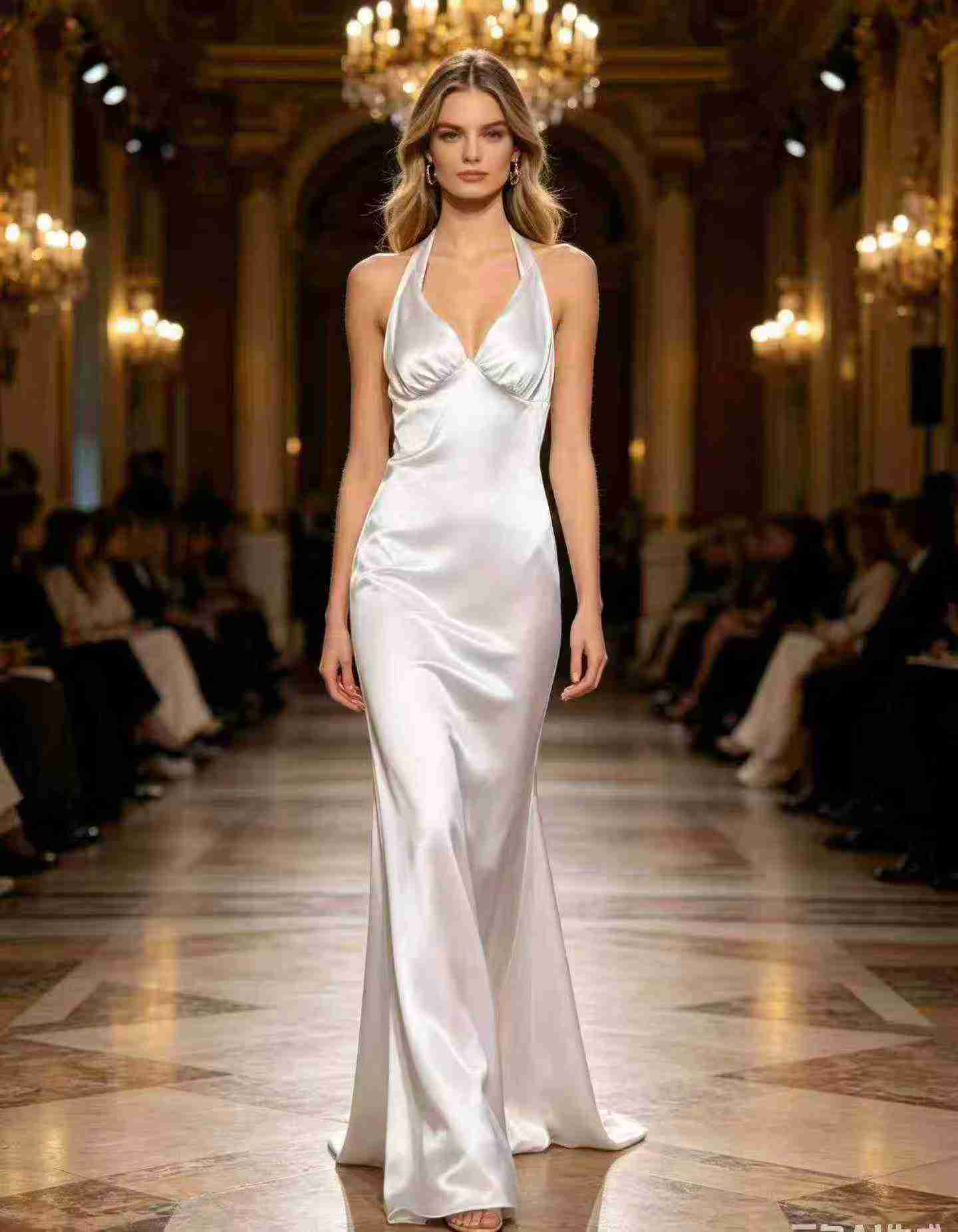 300 Pcs French Style Solid Satin Long Evening Dresses - Image 8