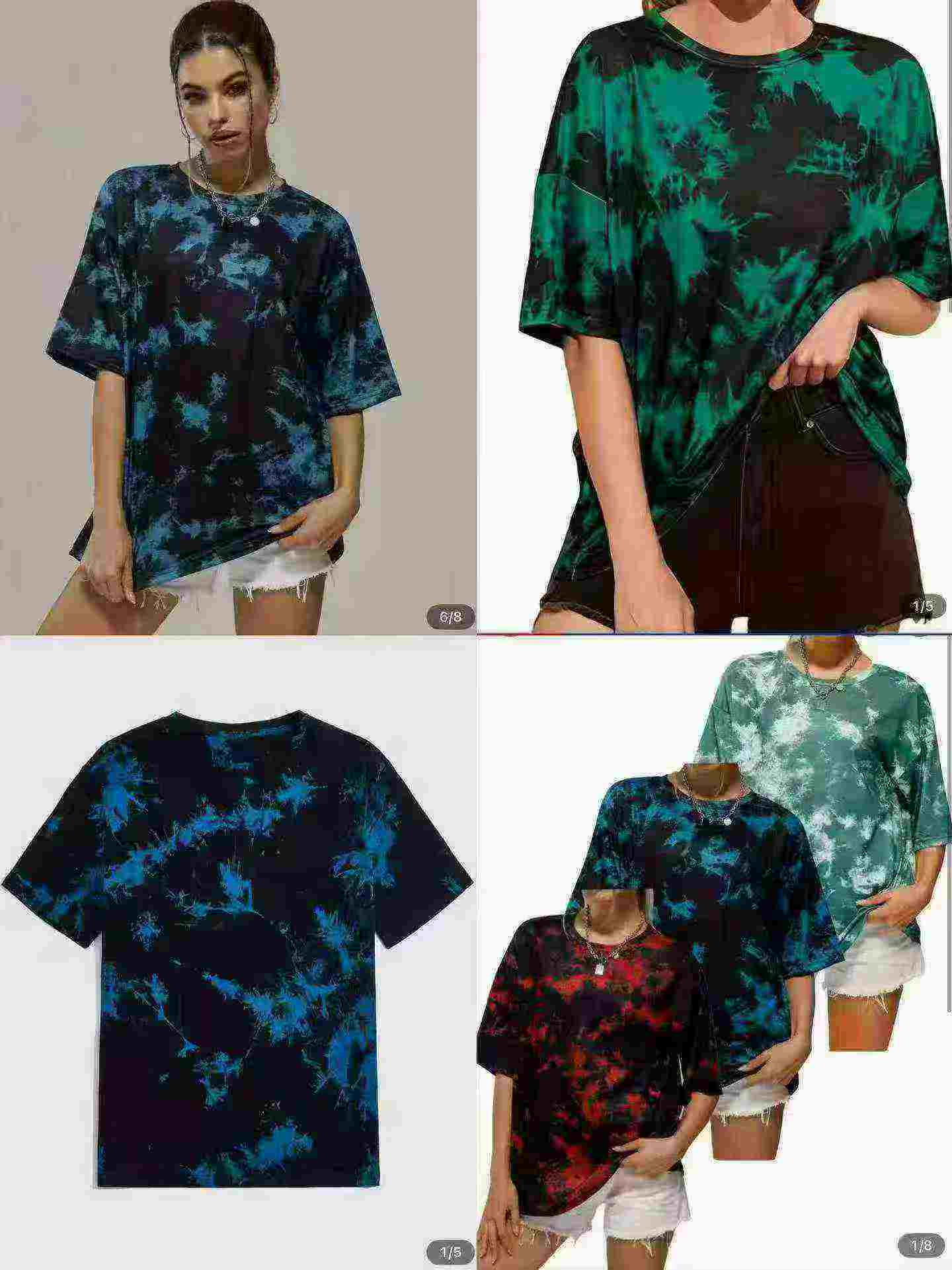 Ulguji tie-dye tomchi bosma paxtali qisqa yengli katta o'lchamli kundalik futbolkalar, 1200 dona - Image 3