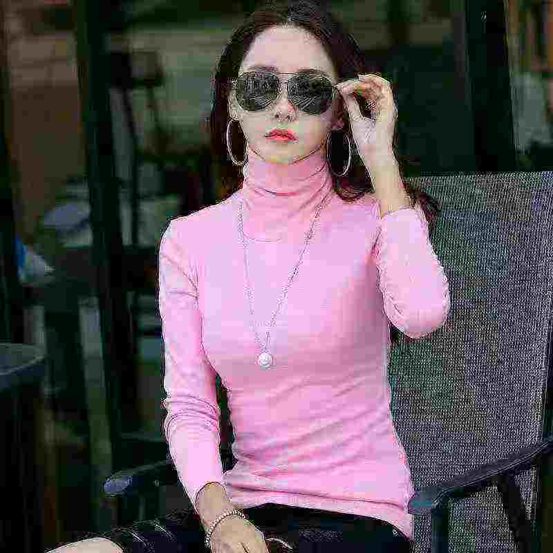 2829 Pieces Women's Solid Turtleneck Long Sleeve Slim Fit Base T-Shirts - Image 2