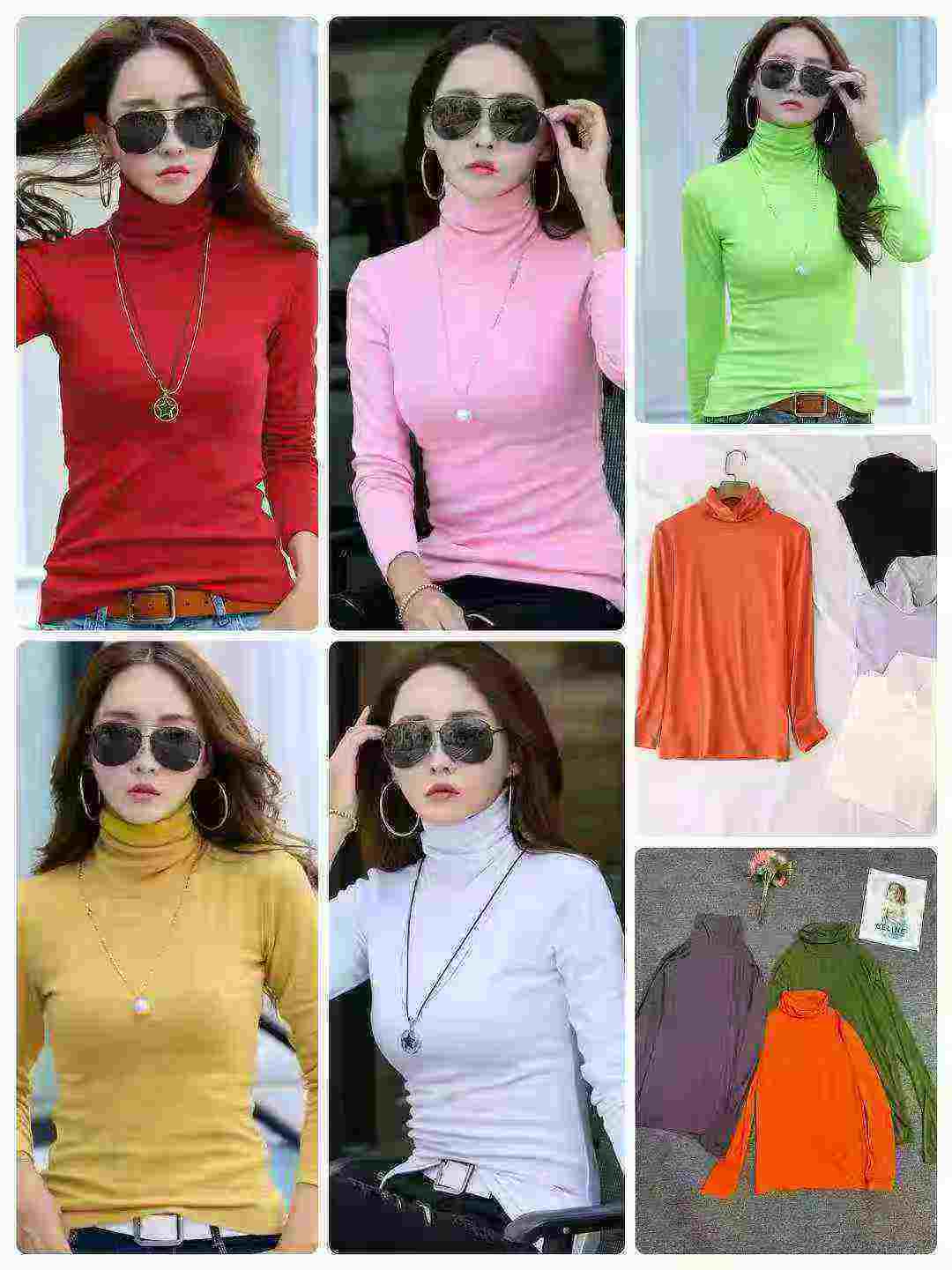 2829 Pieces Women's Solid Turtleneck Long Sleeve Slim Fit Base T-Shirts - Image 3