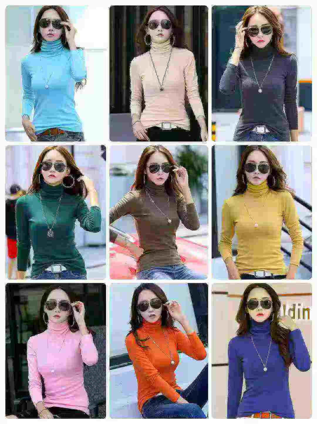2829 Pieces Women's Solid Turtleneck Long Sleeve Slim Fit Base T-Shirts - Image 4