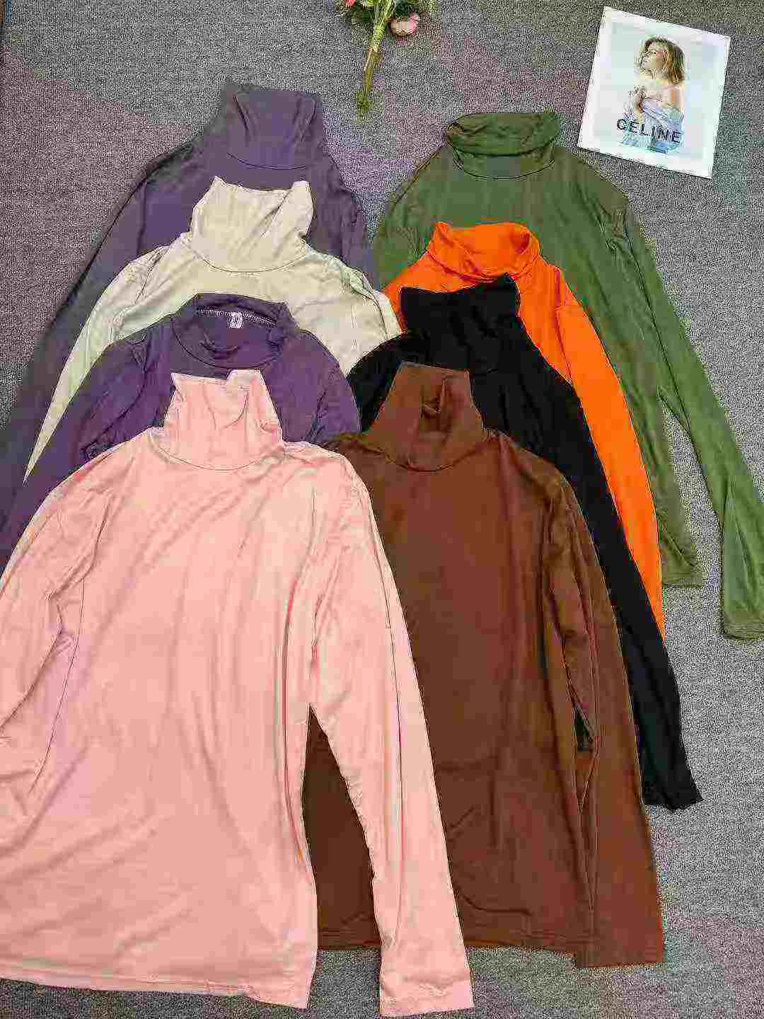 2829 Pieces Women's Solid Turtleneck Long Sleeve Slim Fit Base T-Shirts - Image 6