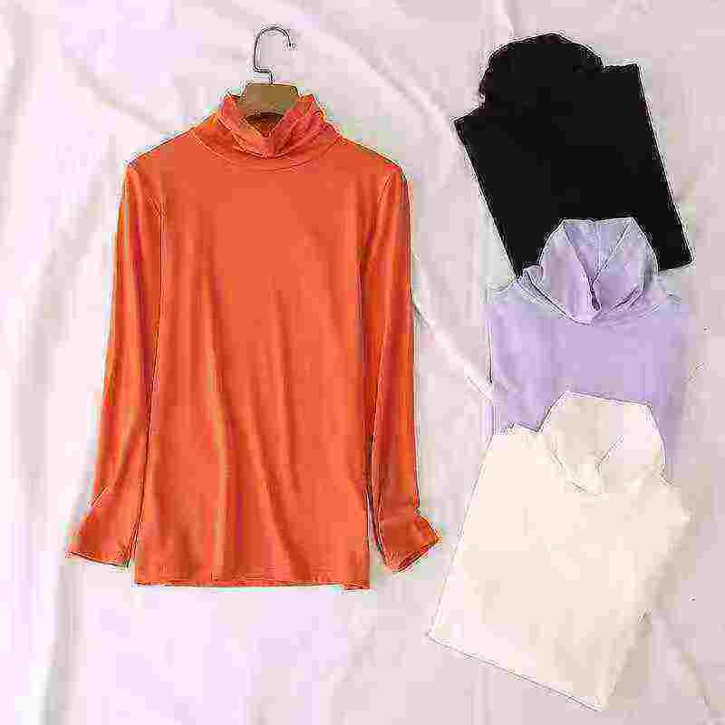 2829 Pieces Women's Solid Turtleneck Long Sleeve Slim Fit Base T-Shirts - Image 9