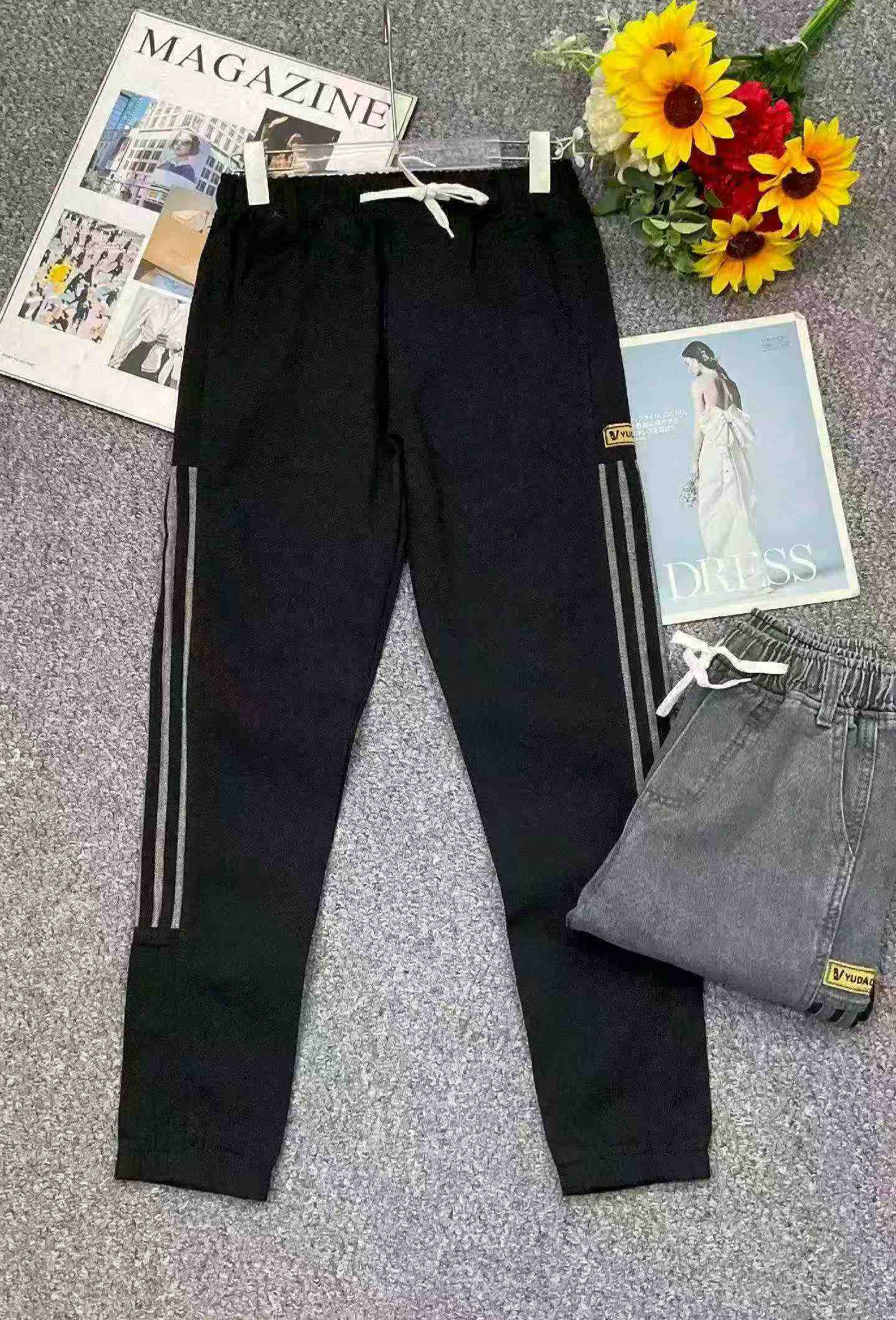 春秋款复古水洗棉大童松紧腰束脚牛仔裤 1950件 - Image 3