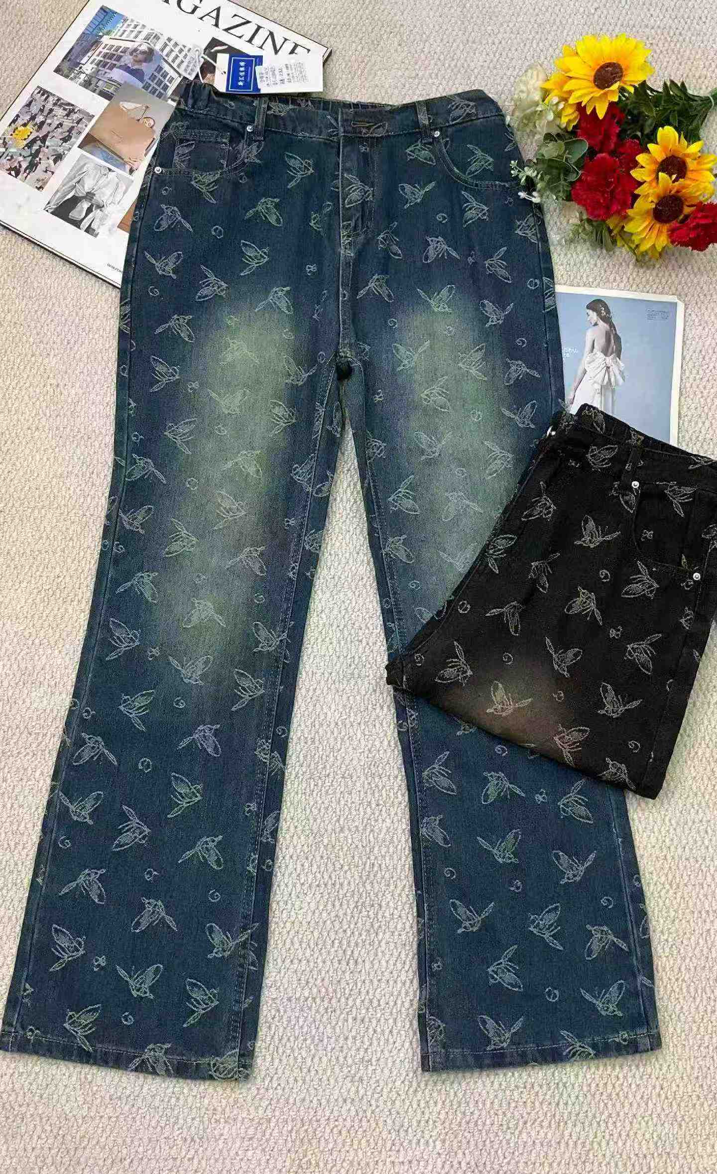 Musim Bunga dan Musim Panas, Jenama Asli Lelaki, Seluar Jeans Denim Kapas Tercuci Potongan Longgar Saiz Besar Tambahan Kaki Melebar, Kira-kira 1110 Keping - Image 2