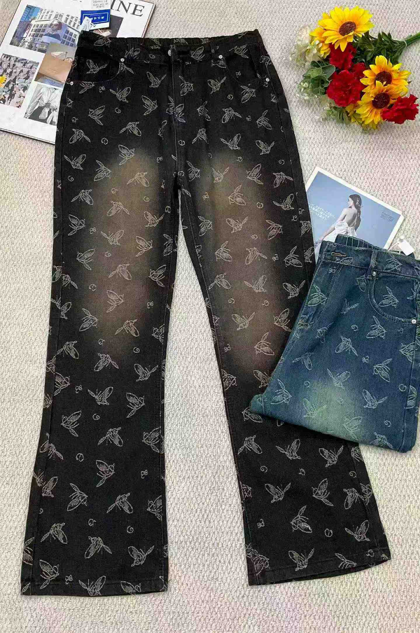 Musim Bunga dan Musim Panas, Jenama Asli Lelaki, Seluar Jeans Denim Kapas Tercuci Potongan Longgar Saiz Besar Tambahan Kaki Melebar, Kira-kira 1110 Keping - Image 3