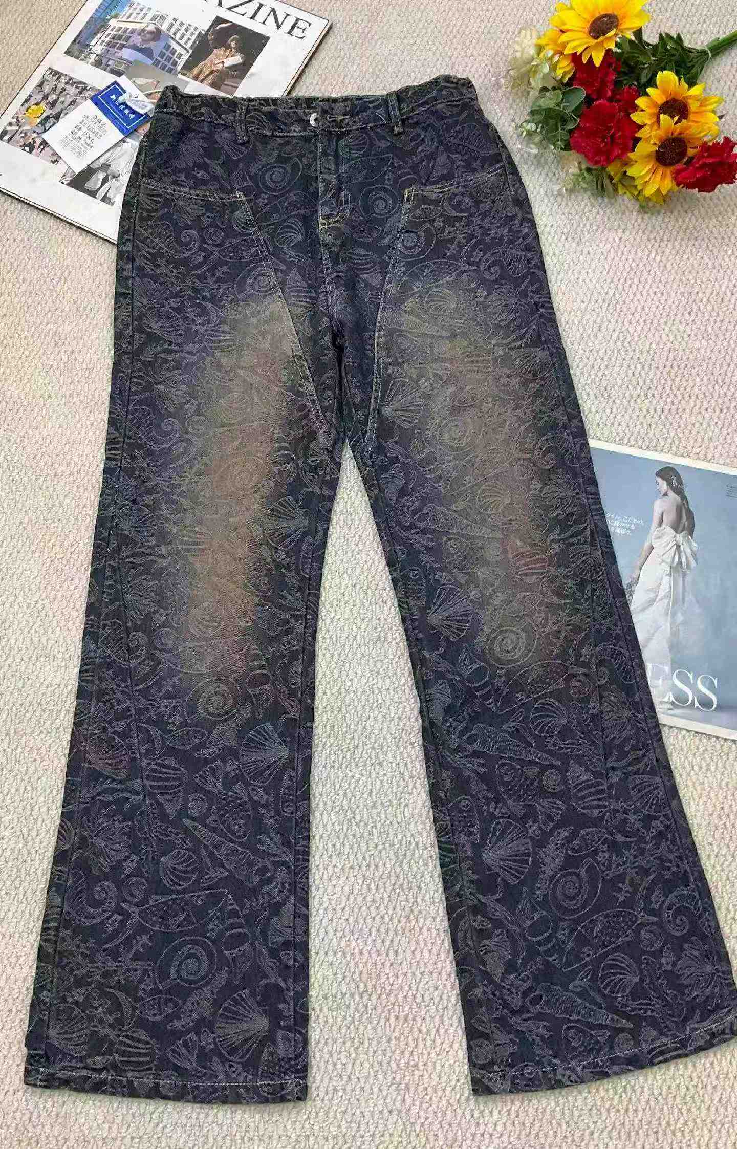 Musim Bunga dan Musim Panas, Jenama Asli Lelaki, Seluar Jeans Denim Kapas Tercuci Potongan Longgar Saiz Besar Tambahan Kaki Melebar, Kira-kira 1110 Keping - Image 4