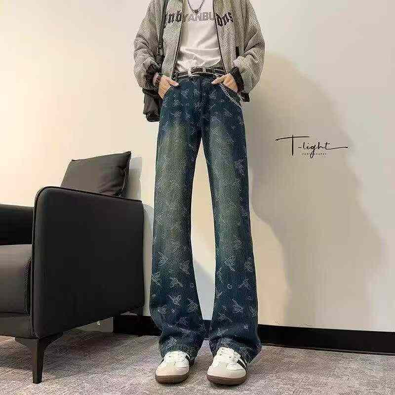 Musim Bunga dan Musim Panas, Jenama Asli Lelaki, Seluar Jeans Denim Kapas Tercuci Potongan Longgar Saiz Besar Tambahan Kaki Melebar, Kira-kira 1110 Keping - Image 5