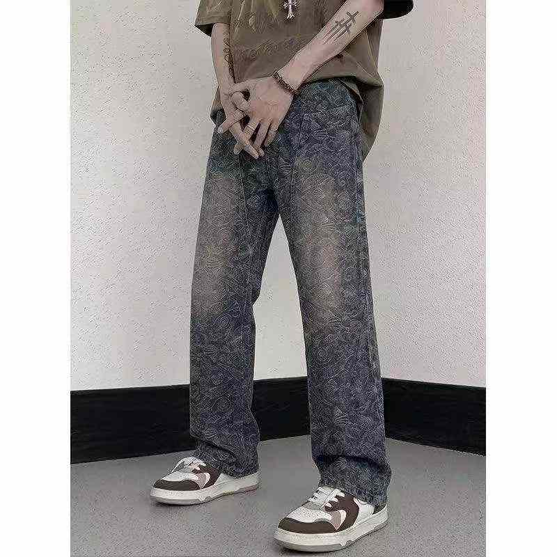 Musim Bunga dan Musim Panas, Jenama Asli Lelaki, Seluar Jeans Denim Kapas Tercuci Potongan Longgar Saiz Besar Tambahan Kaki Melebar, Kira-kira 1110 Keping - Image 6