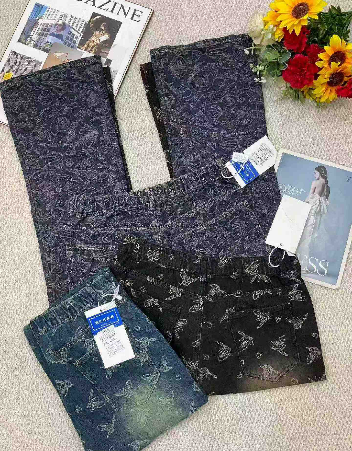 Musim Bunga dan Musim Panas, Jenama Asli Lelaki, Seluar Jeans Denim Kapas Tercuci Potongan Longgar Saiz Besar Tambahan Kaki Melebar, Kira-kira 1110 Keping - Image 9