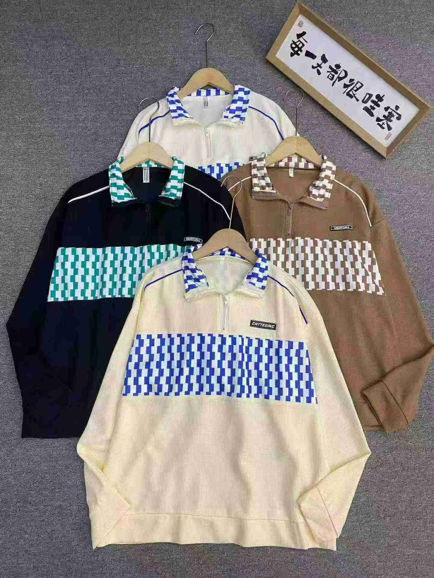 Spring Autumn New American Retro Waffle Half Zip Lapel Sweatshirt 892 Pieces - Image 2