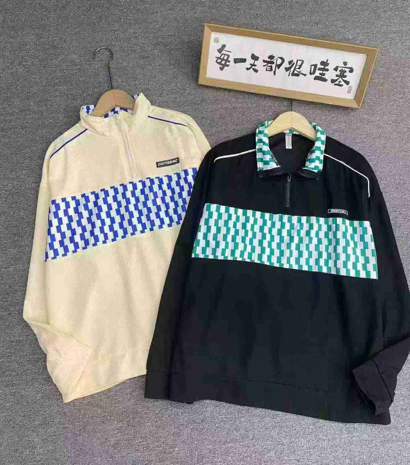 Spring Autumn New American Retro Waffle Half Zip Lapel Sweatshirt 892 Pieces - Image 3