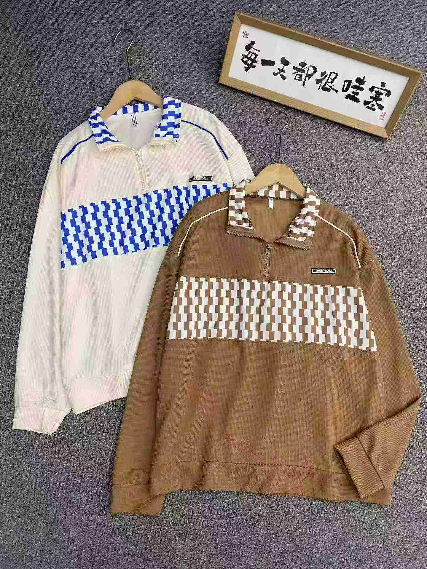 Spring Autumn New American Retro Waffle Half Zip Lapel Sweatshirt 892 Pieces - Image 4