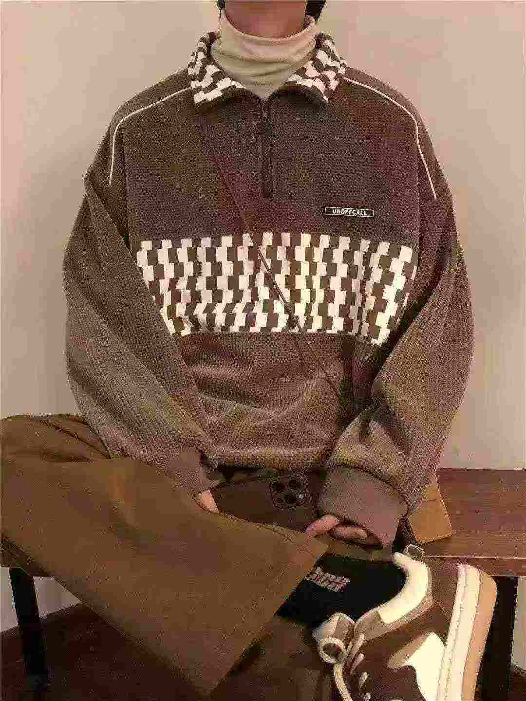 Spring Autumn New American Retro Waffle Half Zip Lapel Sweatshirt 892 Pieces - Image 6