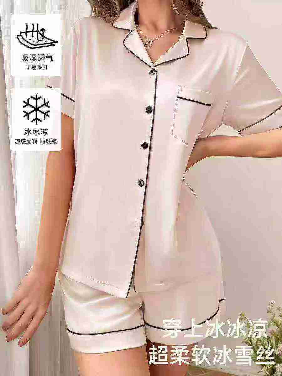 2170 Sets Premium Satin Short Sleeve Plus Size Summer Loose Pajama Sets - Image 3
