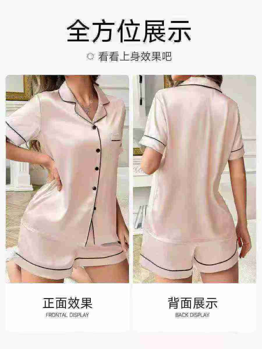 2170 Sets Premium Satin Short Sleeve Plus Size Summer Loose Pajama Sets - Image 4