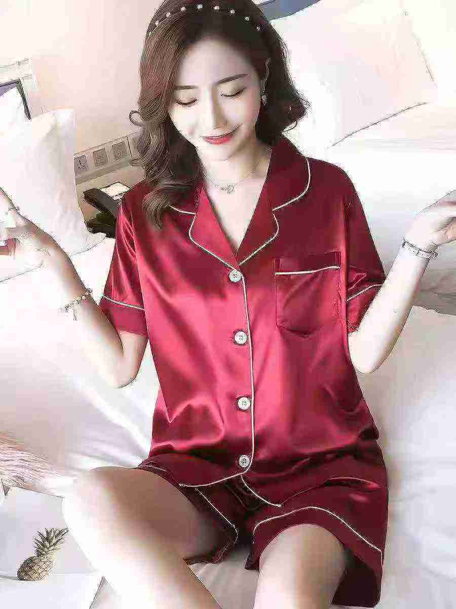 2170 Sets Premium Satin Short Sleeve Plus Size Summer Loose Pajama Sets - Image 5
