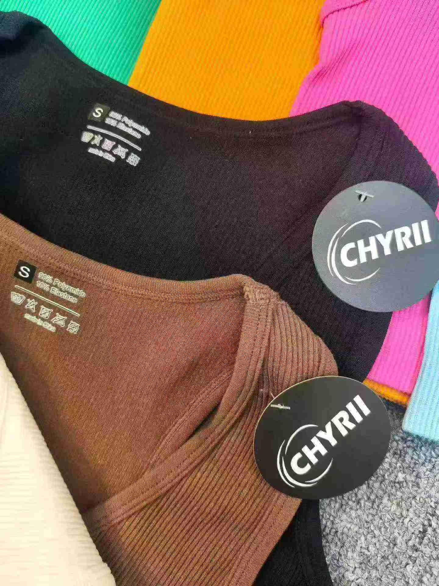 430 Helai Jenama CHYRll Tank Top Sukan Yoga Berusuk Regangan Tinggi - Image 7