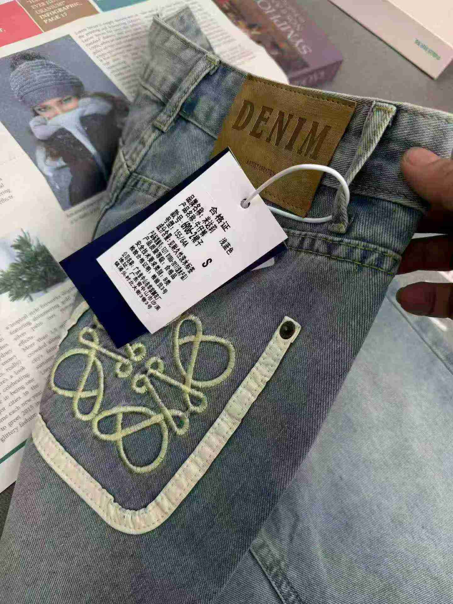 Light Color Split Embroidered Color Block High Waist Midi Denim Skirts For Women, 1300 Pieces S-2XL - Image 8