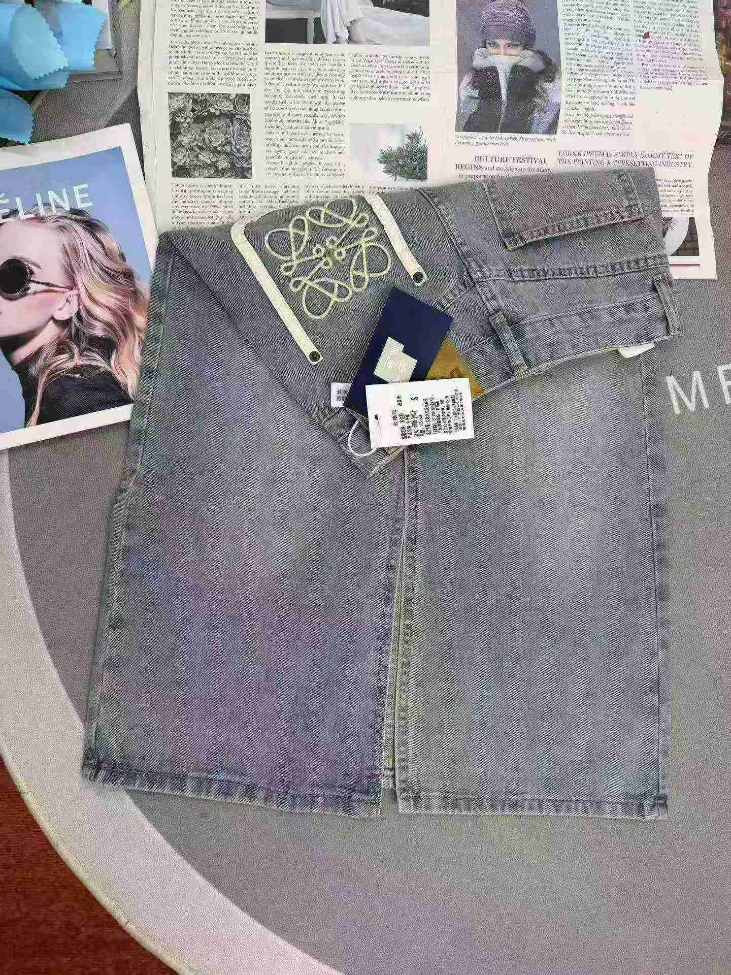 Light Color Split Embroidered Color Block High Waist Midi Denim Skirts For Women, 1300 Pieces S-2XL - Image 9