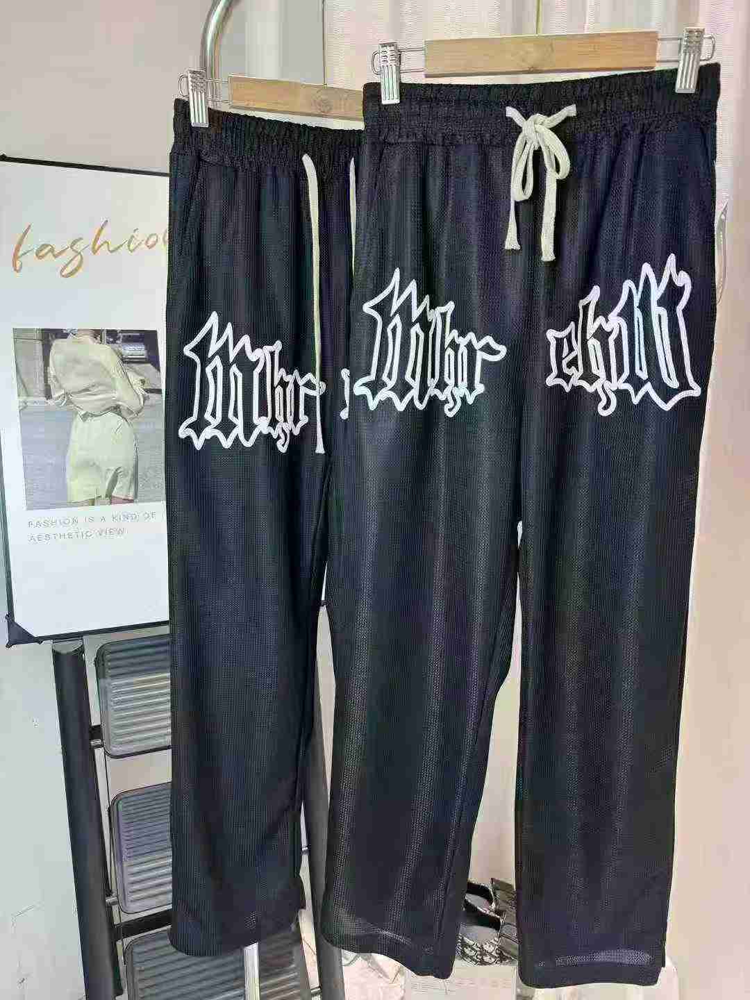 3651 Piezas Pantalones Casuales Rectos Negros de Verano de Tejido Waffle para Hombres - Image 2