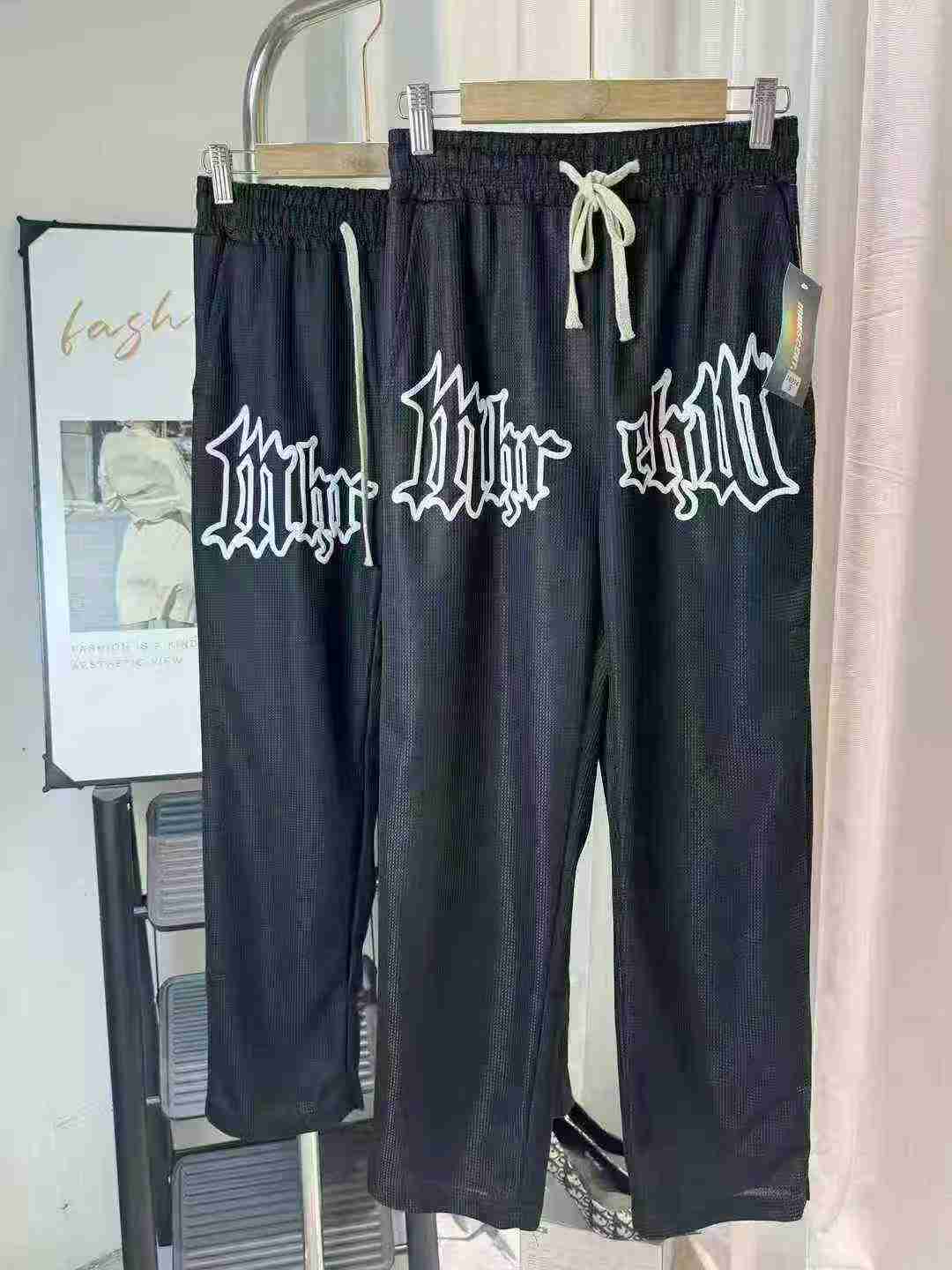3651 Piezas Pantalones Casuales Rectos Negros de Verano de Tejido Waffle para Hombres - Image 3