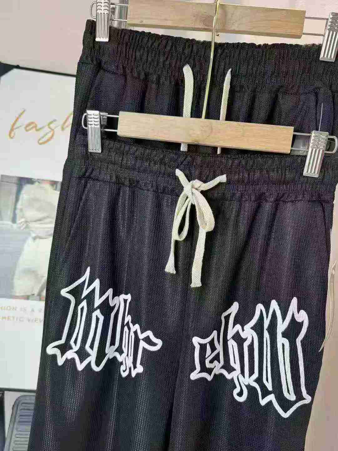 3651 Piezas Pantalones Casuales Rectos Negros de Verano de Tejido Waffle para Hombres - Image 5