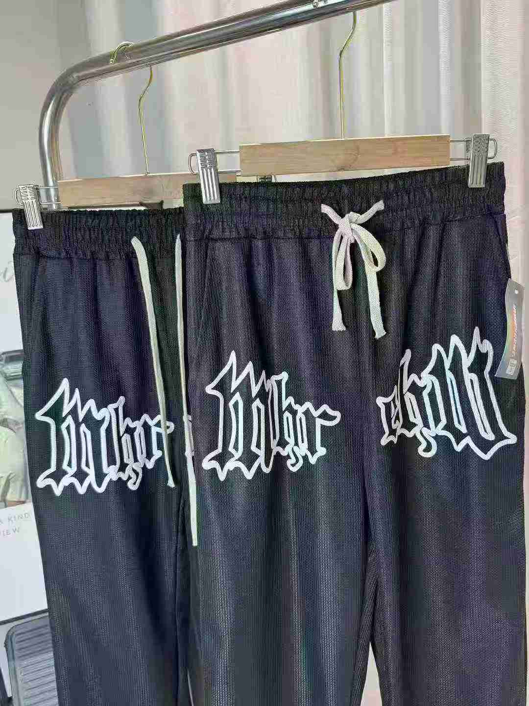 3651 Piezas Pantalones Casuales Rectos Negros de Verano de Tejido Waffle para Hombres - Image 6