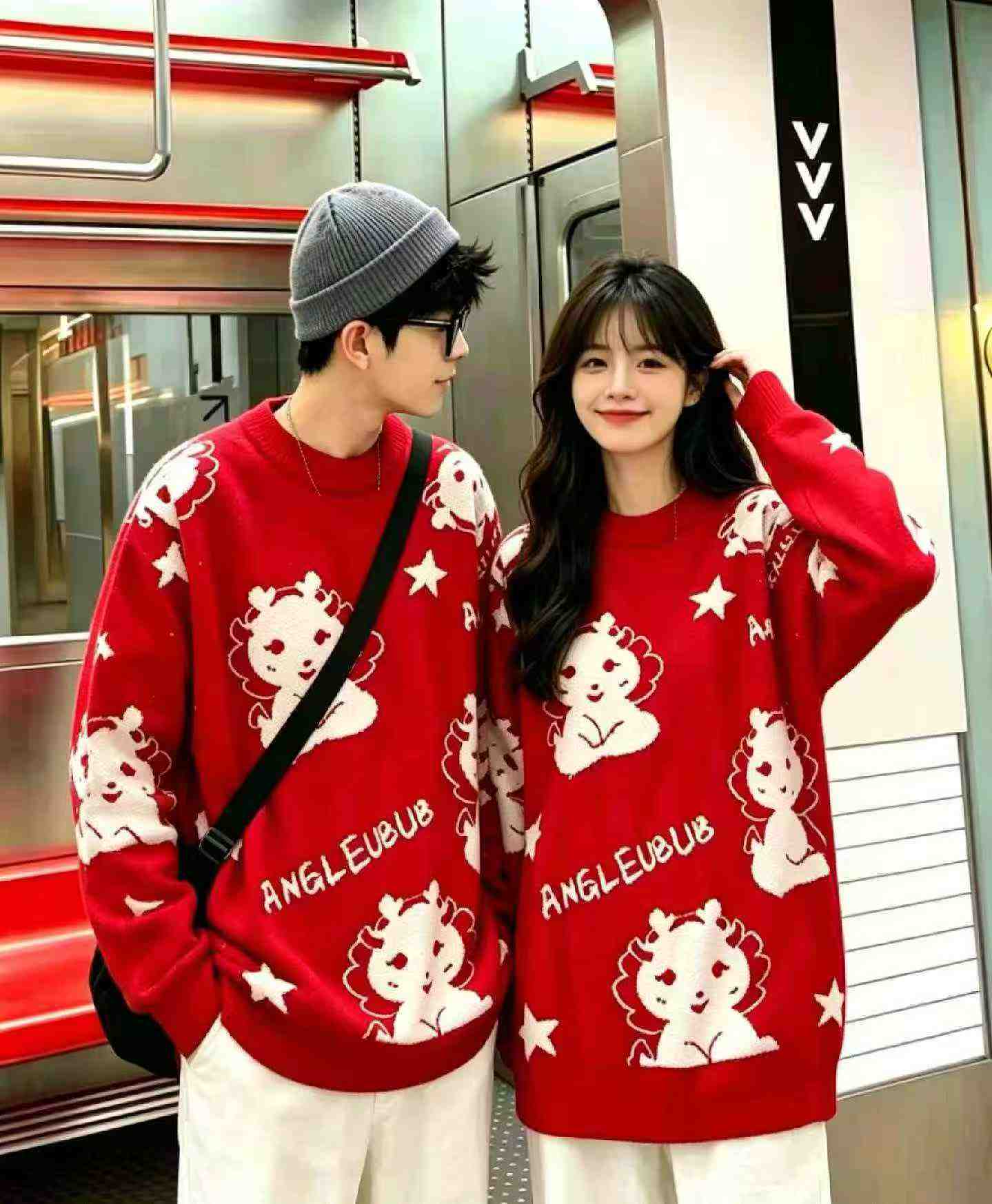 เสื้อสเวตเตอร์พูลโอเวอร์ทรงหลวมลายการ์ตูนจาการ์ด สวมใส่ได้ทั้งชายและหญิง สำหรับฤดูใบไม้ร่วงและฤดูหนาว สต็อกจำนวน 2770 ชิ้น - Image 5