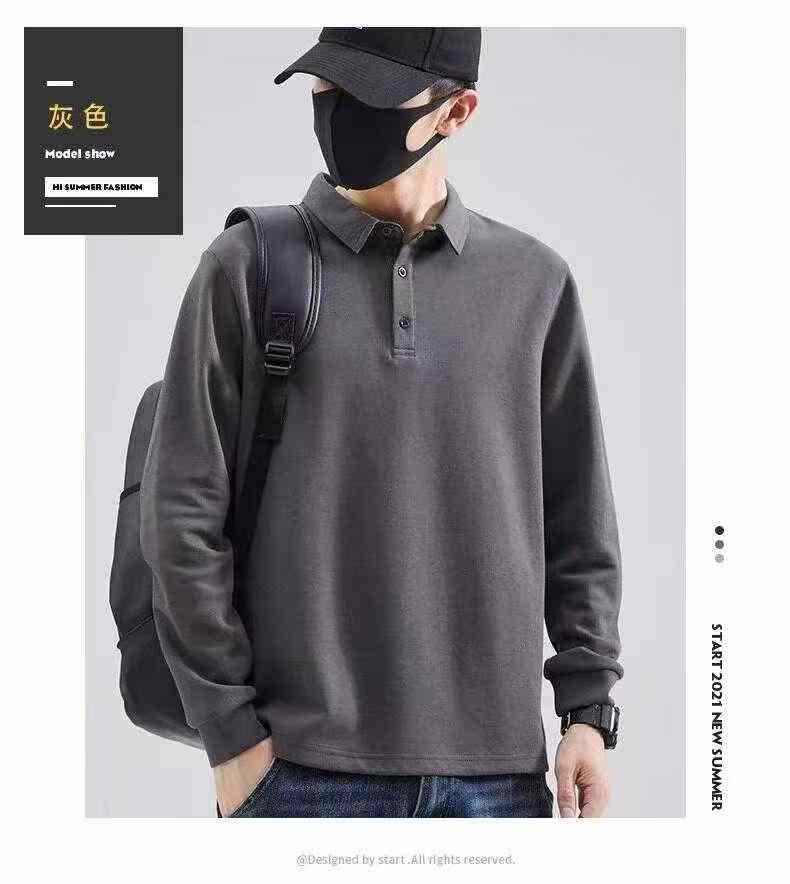 New Spring Autumn Men's Business Casual Solid Long Sleeve Polo Shirts, 5pcs Per Pack, Multi-color, Size M-4XL, Total 2008pcs - Image 5
