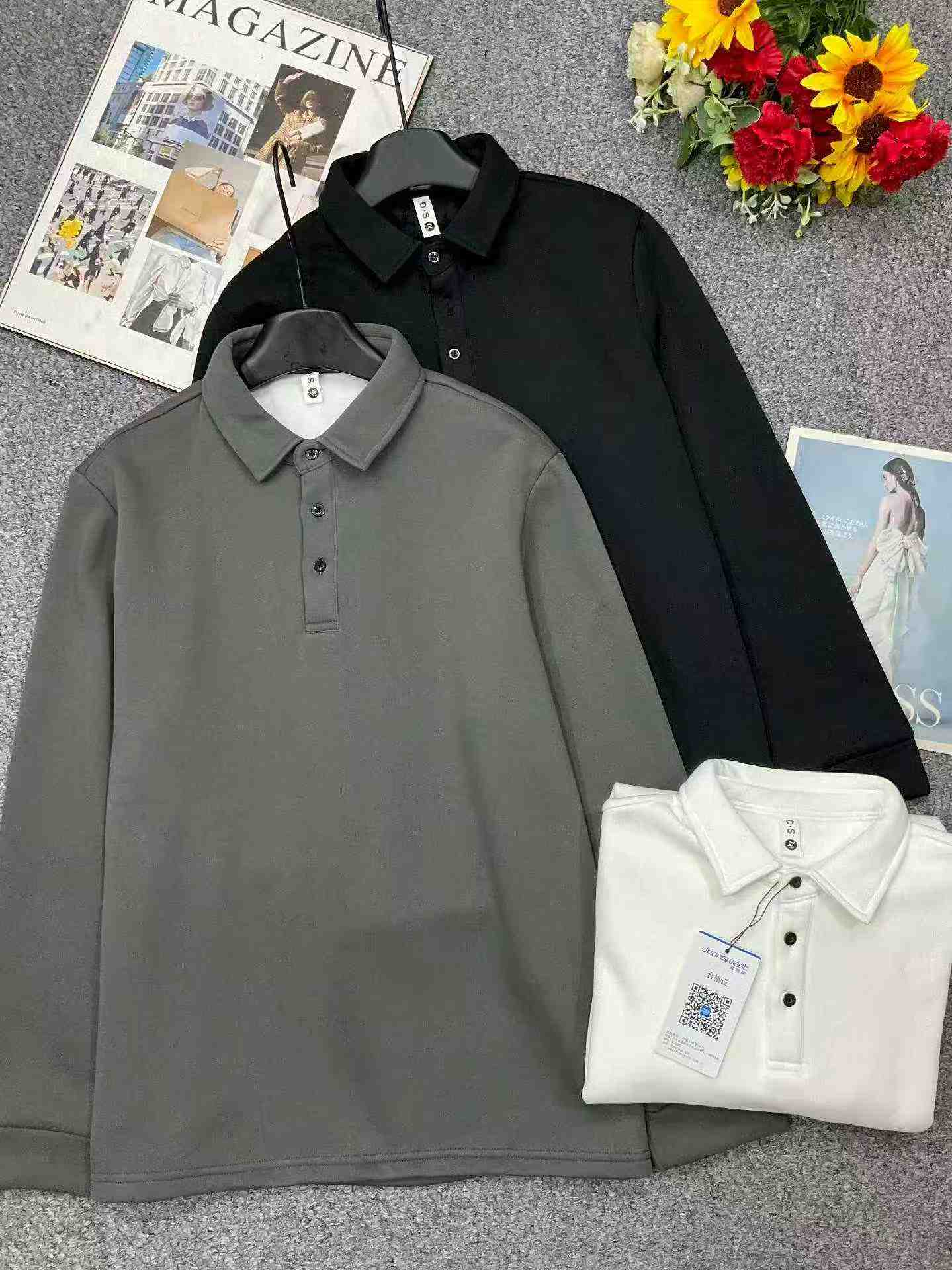 新款秋冬男裝刷毛長袖Polo衫 748件 批發庫存 - Image 3
