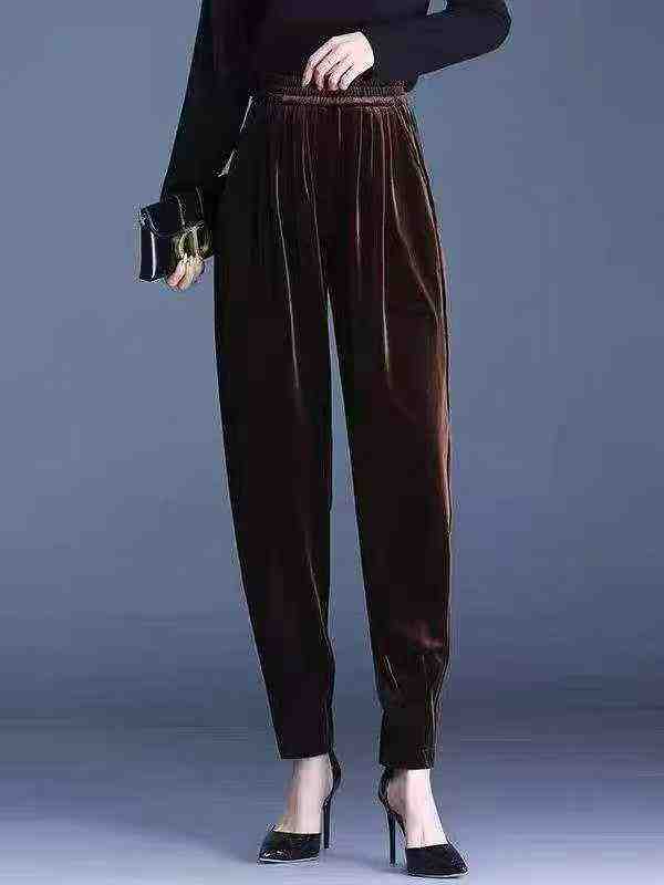 1566 dona ayollar uchun baland belli, ichi fleece astarli baxmal harem shimlari - Image 3