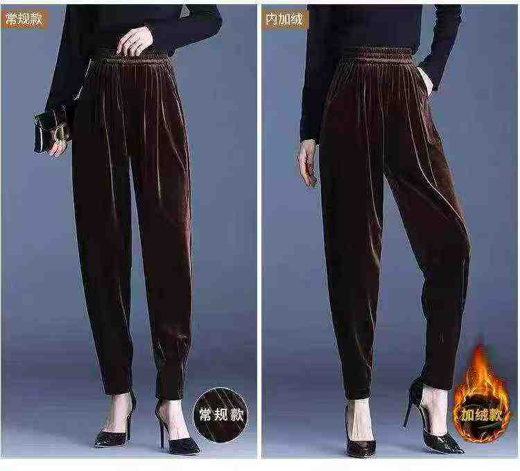 1566 dona ayollar uchun baland belli, ichi fleece astarli baxmal harem shimlari - Image 4
