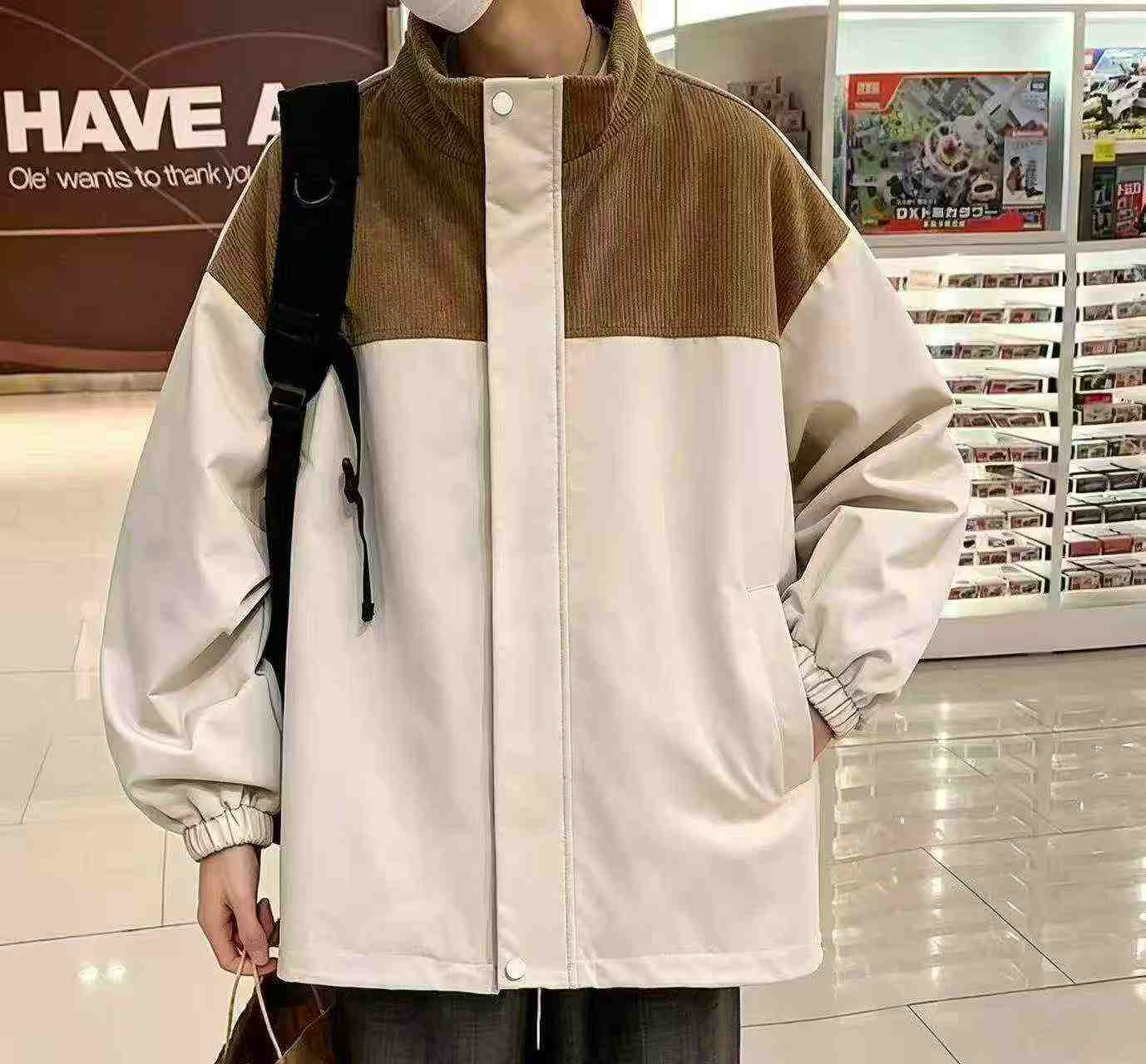 Jaket Kasual Pria Modis Longgar Kerah Tegak Sambungan Blok Warna, Total 3187 Potong - Image 2