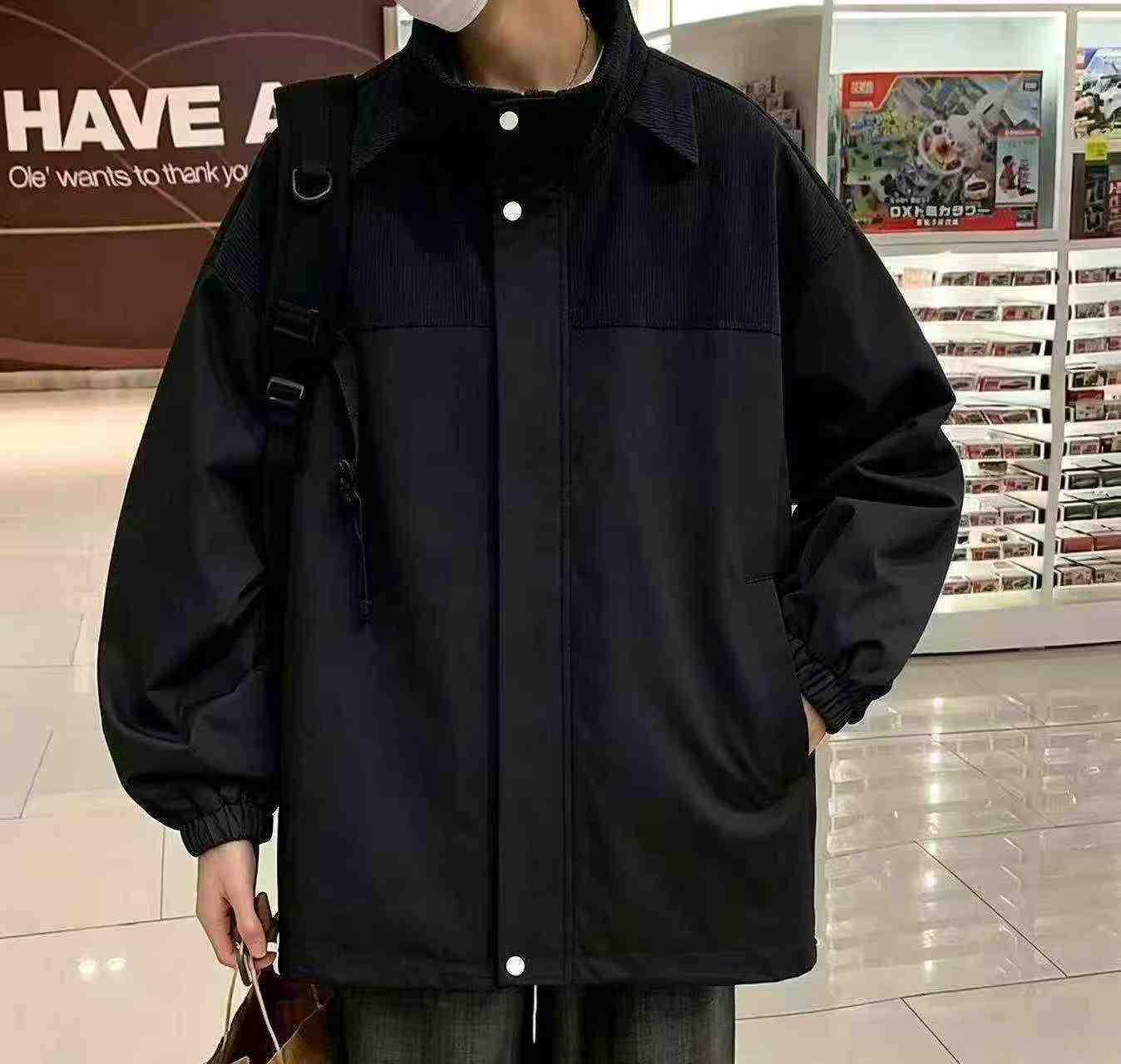 Jaket Kasual Pria Modis Longgar Kerah Tegak Sambungan Blok Warna, Total 3187 Potong - Image 4
