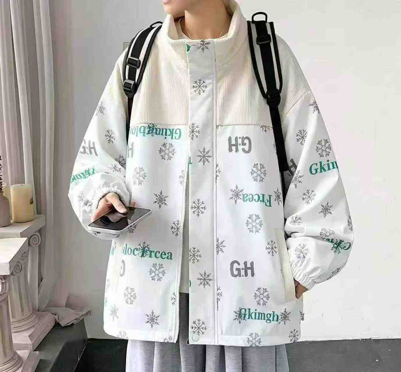 Jaket Kasual Pria Modis Longgar Kerah Tegak Sambungan Blok Warna, Total 3187 Potong - Image 7